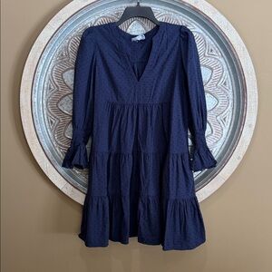 Pomander Place Navy Blue Women’s Ruffle Long sleeve dress